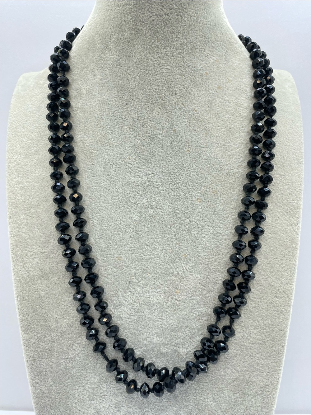 KH Studio Black Crystal Glass Beaded Layering Necklace Goth Boho Long